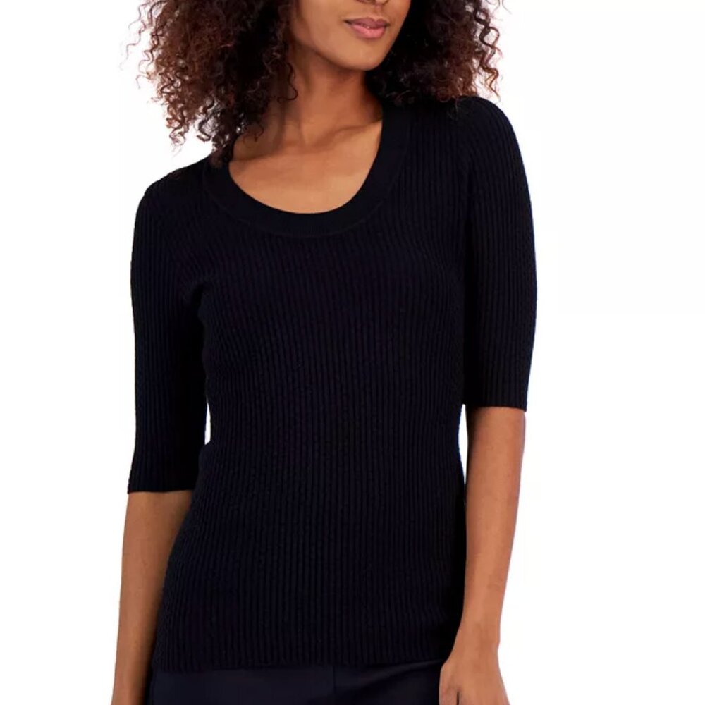 ALFANI Women's Ribbed Elbow Sleeve Sweater - Black - MEDIUM - NWOT